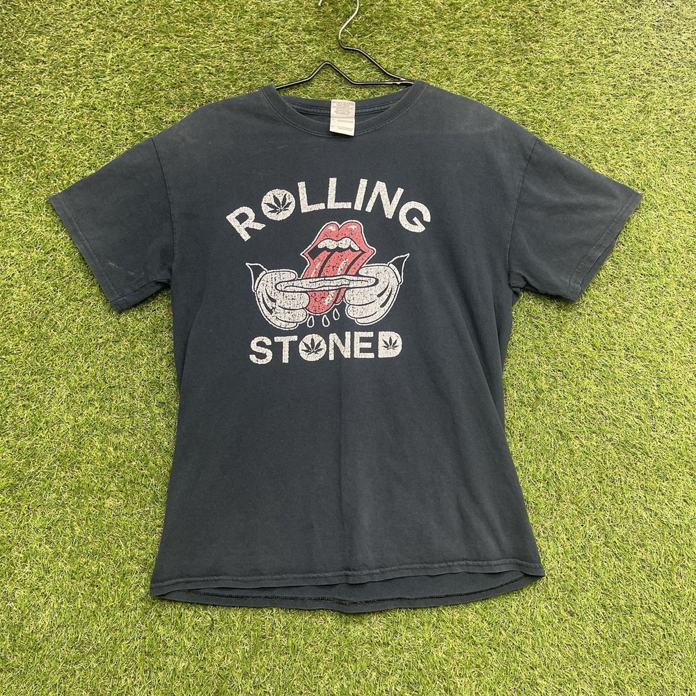 "Rolling Stoned" Rolling Stones Shirt Mens Medium Band Tee Weed Blunt Funny
